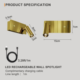 Harper Living Wall Spotlights Brass, Antique Gold Magnetic Led Rechargeable Wall Display Lights With Switch - thumbnail 5