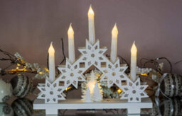 White Wooden Snowflake 6 Led Candle Bridge Arch Tower Battery Operated Festive Window Xmas Decoration - thumbnail 1