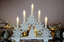 White Wooden Snowflake 6 Led Candle Bridge Arch Tower Battery Operated Festive Window Xmas Decoration - thumbnail 2