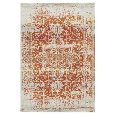 Traditional Orange Rug, Floral Bedroom Rug, Stain Resistant Diningroom Rug, Easy To Clean Rug-120Cm X 170Cm - image 1