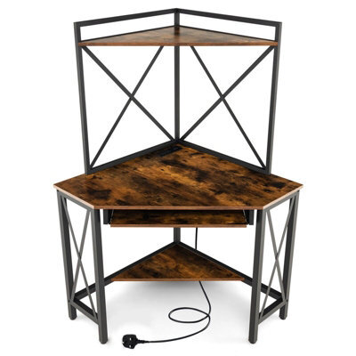 Gainoom Corner Writing Desk Brown Home Office Space-Saving Computer Desk