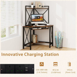 Gainoom Corner Writing Desk Brown Home Office Space-Saving Computer Desk - thumbnail 4