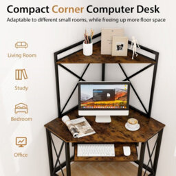 Gainoom Corner Writing Desk Brown Home Office Space-Saving Computer Desk - thumbnail 6