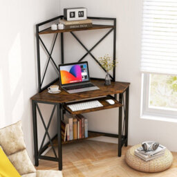 Gainoom Corner Writing Desk Brown Home Office Space-Saving Computer Desk - thumbnail 9