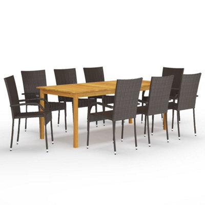 Walplus 9 Piece Garden Outdoor Dining Set Suitable For Backyard, Patio Brown - image 1