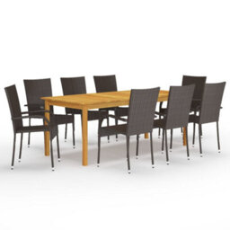 Walplus 9 Piece Garden Outdoor Dining Set Suitable For Backyard, Patio Brown