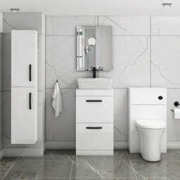 Royal Bathrooms 500mm Floor Standing Vanity Unit 2 Drawer Gloss White & Countertop Basin - Cube With Matt Black Handle - thumbnail 2