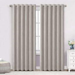 Bedlooms Beige Linen Curtain 100% Blackout Thermal Insulated Eyelet Curtain (Pair) 66 X 72 Inches With Tie Back Two