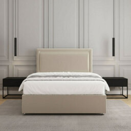 REGIONAL FURNISHINGS Divan Bed Set Cream Plush Velvet Upholstered 24Inch Headboard & 2Drawers Sameside & Mattress In 3Ft 4Ft 4Ft6 5Ft 6Ft Sizes - thumbnail 3