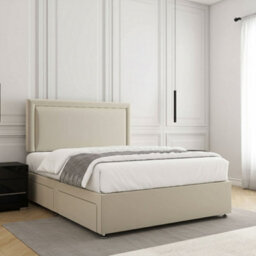 REGIONAL FURNISHINGS Divan Bed Set Cream Plush Velvet Upholstered 24Inch Headboard & 2Drawers Sameside & Mattress In 3Ft 4Ft 4Ft6 5Ft 6Ft Sizes - thumbnail 2