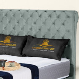 UKBEDFURNITURE Chesterfield Sleigh Grey Plush Velvet Upholstered Bed Frame - Slatted Base With 10 Inch Orthopedic Mattress - 48 Inch Headboard - thumbnail 2