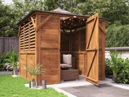 Dunster House Wooden Gazebo With Sides Erin 2.5M X 2.5M Enclosed Louvre Panels Garden Shelter With Roof Felt - thumbnail 1