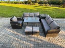 Fimous Outdoor Sofa Set Wicker Pe Rattan Garden Furniture Set With Dining Table Reclining Chair Side Table - thumbnail 1