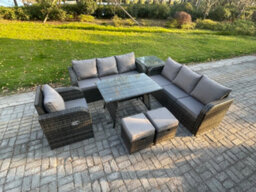 Fimous Outdoor Sofa Set Wicker Pe Rattan Garden Furniture Set With Dining Table Reclining Chair Side Table - thumbnail 2