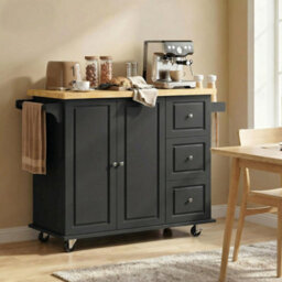 Wyld Haus Rolelo Wooden Black Rolling Kitchen Island With Drop-Leaf, Drawers, Towel And Spice Racks - thumbnail 9