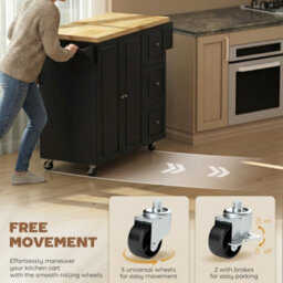 Wyld Haus Rolelo Wooden Black Rolling Kitchen Island With Drop-Leaf, Drawers, Towel And Spice Racks - thumbnail 8