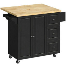 Wyld Haus Rolelo Wooden Black Rolling Kitchen Island With Drop-Leaf, Drawers, Towel And Spice Racks - thumbnail 2