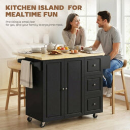 Wyld Haus Rolelo Wooden Black Rolling Kitchen Island With Drop-Leaf, Drawers, Towel And Spice Racks - thumbnail 5