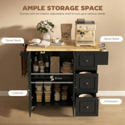 Wyld Haus Rolelo Wooden Black Rolling Kitchen Island With Drop-Leaf, Drawers, Towel And Spice Racks - thumbnail 6