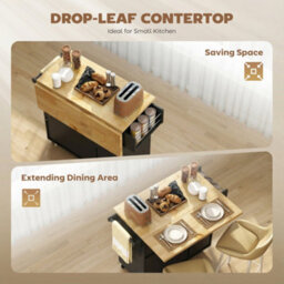 Wyld Haus Rolelo Wooden Black Rolling Kitchen Island With Drop-Leaf, Drawers, Towel And Spice Racks - thumbnail 7
