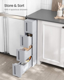 Songmics Slim Rolling Storage Cart, Narrow Bathroom Organizer With Drawers, Space Saving Kitchen Cabinet, Pp Plastic, Gray - thumbnail 3