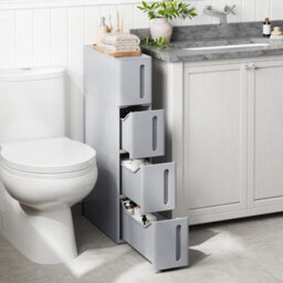 Songmics Slim Rolling Storage Cart, Narrow Bathroom Organizer With Drawers, Space Saving Kitchen Cabinet, Pp Plastic, Gray - thumbnail 1