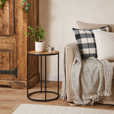 Wyld Haus El Paso Small Round Side Table With Wild Oak Effect Top And Black Metal Base - image 1