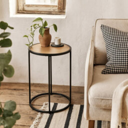Wyld Haus El Paso Small Round Side Table With Wild Oak Effect Top And Black Metal Base - thumbnail 2