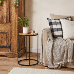 Wyld Haus El Paso Small Round Side Table With Wild Oak Effect Top And Black Metal Base