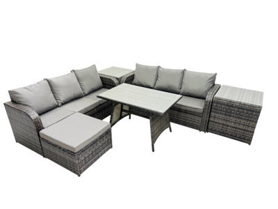 Fimous Garden Rattan Outdoor Furniture Set 7 Seater With 3 Seater Sofa Big Stool 2 Side Table Dark Grey - image 1