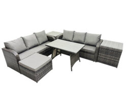 Fimous Garden Rattan Outdoor Furniture Set 7 Seater With 3 Seater Sofa Big Stool 2 Side Table Dark Grey - thumbnail 1