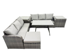 Fimous Garden Rattan Outdoor Furniture Set 7 Seater With 3 Seater Sofa Big Stool 2 Side Table Dark Grey - thumbnail 2