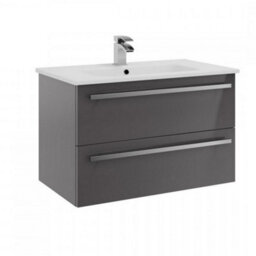 Clifton Bathroom 2-Drawer Wall Hung Vanity Unit With Ceramic Basin 800mm Wide - Storm Grey Gloss  - Brassware Not Included - thumbnail 1