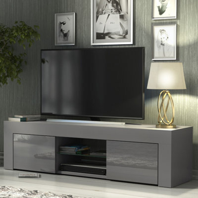 Tv Unit Loom 130Cm - Dark Grey With Gloss Doors - image 1