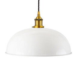 White Worcester Painted Dome Pendant Light With Antique Gold Lamp Holder And Black Twisted Cable - Se Home - thumbnail 1