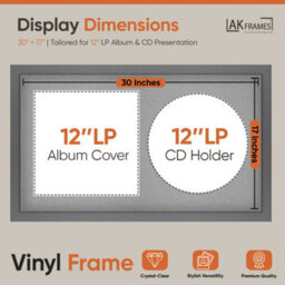 "30X17"" Dark Grey Modern Vinyl Record Frame With Silver Mount For 12 Inch Lp Album Cover & Disc - Ak Frames" - thumbnail 2