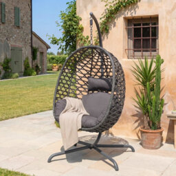 Avestar Rattan Hanging Egg Swing Chair With Soft Cushions, Garden Swing Basket Chair With Stand For Outdoor Indoor, Dark Grey - thumbnail 9