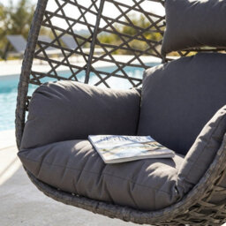 Avestar Rattan Hanging Egg Swing Chair With Soft Cushions, Garden Swing Basket Chair With Stand For Outdoor Indoor, Dark Grey - thumbnail 8