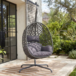Avestar Rattan Hanging Egg Swing Chair With Soft Cushions, Garden Swing Basket Chair With Stand For Outdoor Indoor, Dark Grey - thumbnail 2