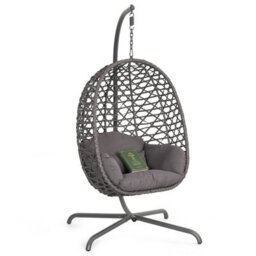Avestar Rattan Hanging Egg Swing Chair With Soft Cushions, Garden Swing Basket Chair With Stand For Outdoor Indoor, Dark Grey
