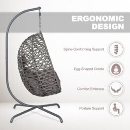 Avestar Rattan Hanging Egg Swing Chair With Soft Cushions, Garden Swing Basket Chair With Stand For Outdoor Indoor, Dark Grey - thumbnail 6