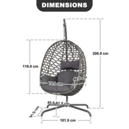 Avestar Rattan Hanging Egg Swing Chair With Soft Cushions, Garden Swing Basket Chair With Stand For Outdoor Indoor, Dark Grey - thumbnail 3