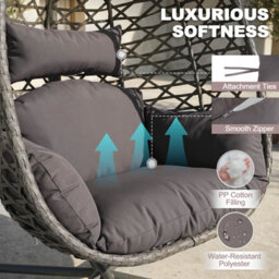 Avestar Rattan Hanging Egg Swing Chair With Soft Cushions, Garden Swing Basket Chair With Stand For Outdoor Indoor, Dark Grey - thumbnail 4