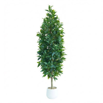 London Boutique 150Cm Artificial Bay Tree With White Pot, Faux Bay Laurel Topiary, Adjustable Silk Leaves, Indoor Outdoor Decor - image 1