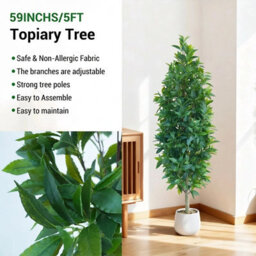 London Boutique 150Cm Artificial Bay Tree With White Pot, Faux Bay Laurel Topiary, Adjustable Silk Leaves, Indoor Outdoor Decor - thumbnail 4