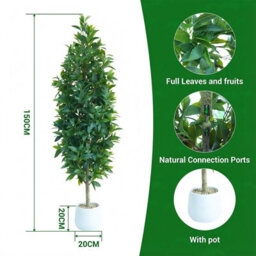 London Boutique 150Cm Artificial Bay Tree With White Pot, Faux Bay Laurel Topiary, Adjustable Silk Leaves, Indoor Outdoor Decor - thumbnail 3