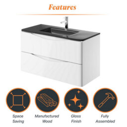 Plum&clay Eden Gloss White Wall Hung Vanity Unit With Grey Glass Basin (W)900mm - thumbnail 8
