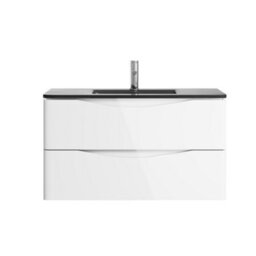 Plum&clay Eden Gloss White Wall Hung Vanity Unit With Grey Glass Basin (W)900mm - thumbnail 5