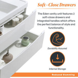 Plum&clay Eden Gloss White Wall Hung Vanity Unit With Grey Glass Basin (W)900mm - thumbnail 6