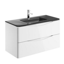 Plum&clay Eden Gloss White Wall Hung Vanity Unit With Grey Glass Basin (W)900mm - thumbnail 4